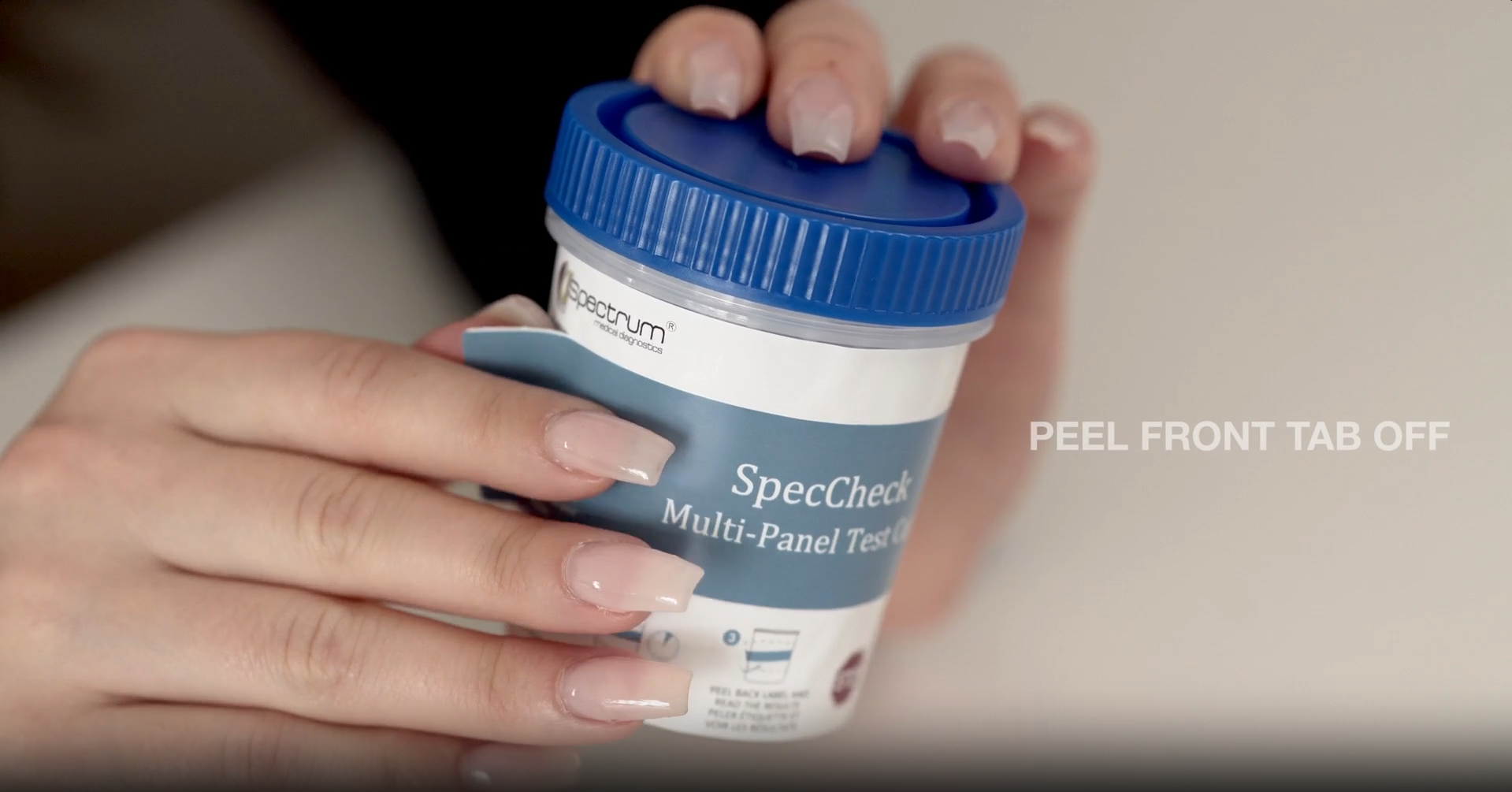 Load video: How to use our SpecCheck multi-panel drug test cups.